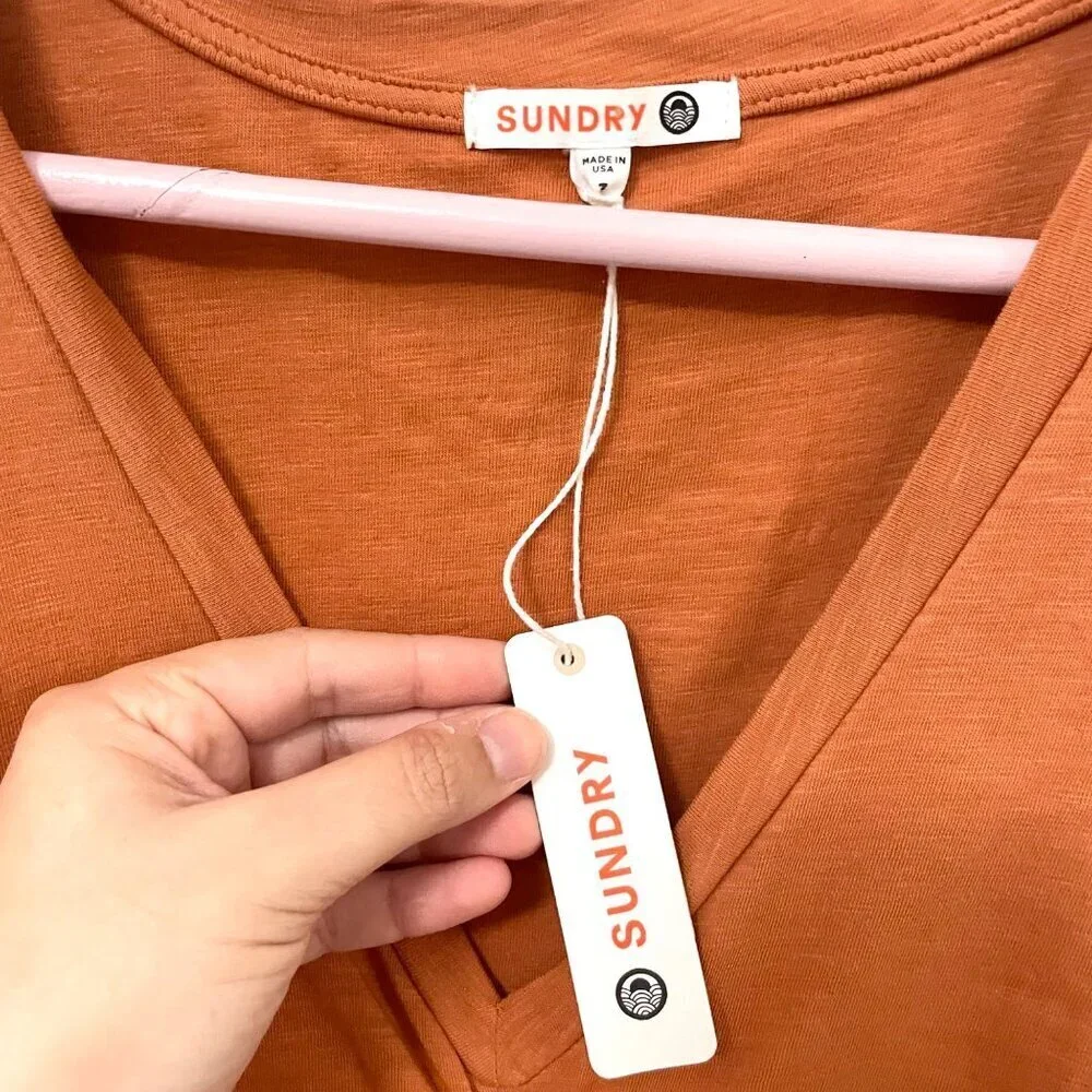 NWT Anthropologie Sundry Ruched Long Zleeve Dress Sienna Orange Size 3 - Picture 3 of 9